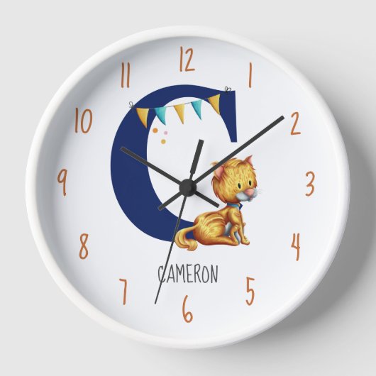 Niedliches Monogramm Cat-Kinderzimmer Uhr (Vorderseite)