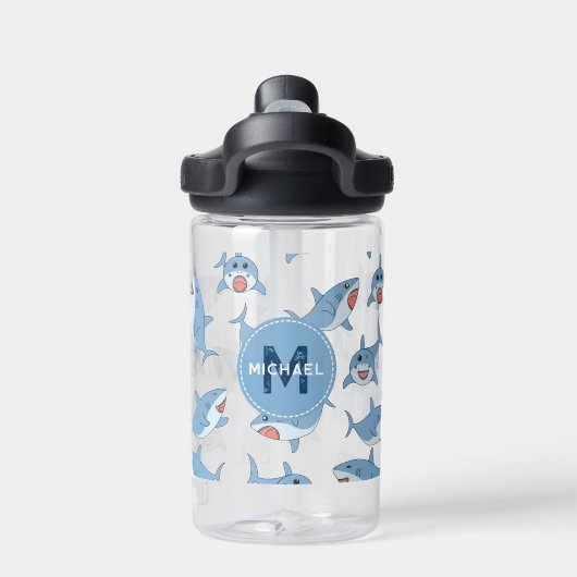 Niedliches Monogramm des Musters "Great White Shar Trinkflasche (Rückseite)