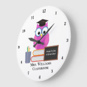 Niedliches Monogramm des rosa Owl Teachers für die Große Wanduhr (Winkel)