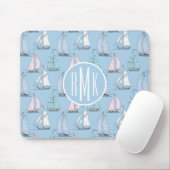 Niedliches Monogramm des Segelboot-Muster-| Mousepad (Mit Mouse)