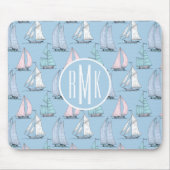 Niedliches Monogramm des Segelboot-Muster-| Mousepad (Vorne)