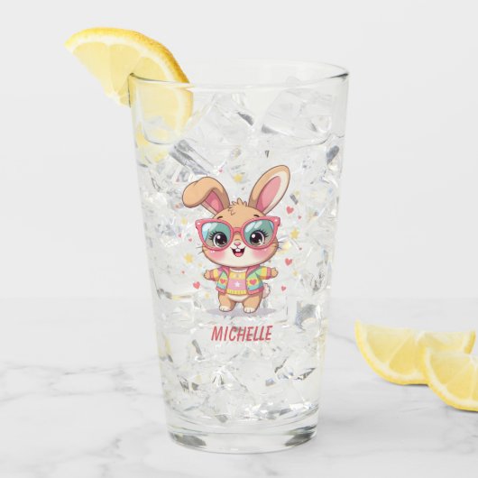 Niedliches Monogramm-Mädchen-Häschen mit Brille Glas (Vorderseite Ice)