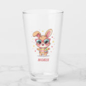 Niedliches Monogramm-Mädchen-Häschen mit Brille Glas (Vorderseite)