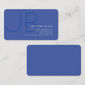 Niedliches Monogramm Medium Blau Schlicht Minimali Visitenkarte (Vorne/Hinten)