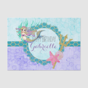Niedliches Monogramm Mermaid Aquamarin und Lila Ge Seidenpapier