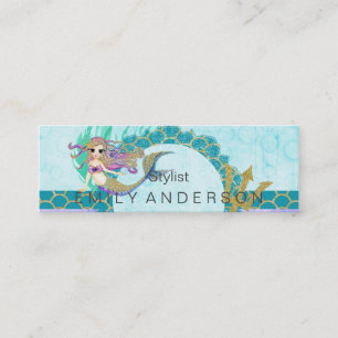 Niedliches Monogramm Mermaid Aquamarin und Lila Mini Visitenkarte