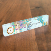 Niedliches Monogramm Mermaid Aquamarin und Lila Namensplakette (Seite)