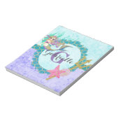 Niedliches Monogramm Mermaid Aquamarin und Lila Notizblock (Rotiert)