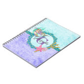 Niedliches Monogramm Mermaid Aquamarin und Lila Notizblock (Linke Seite)