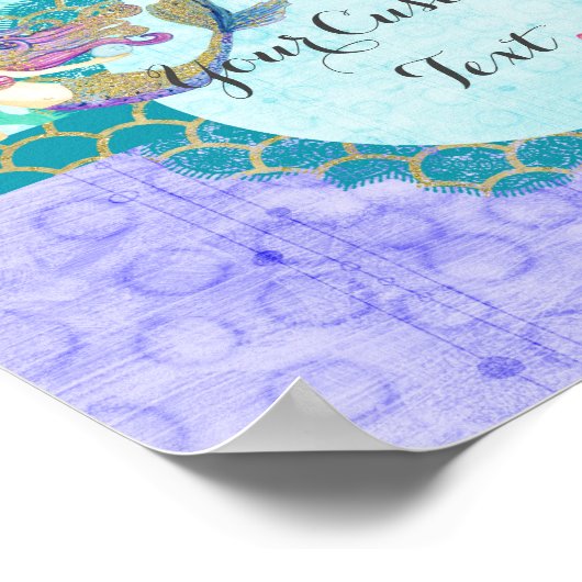 Niedliches Monogramm Mermaid Aquamarin und Lila Poster (Ecke)
