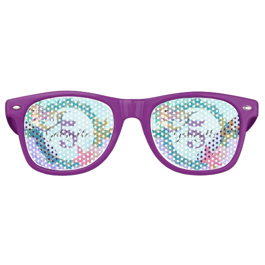 Niedliches Monogramm Mermaid Aquamarin und Lila Sonnenbrille (Vorderseite)