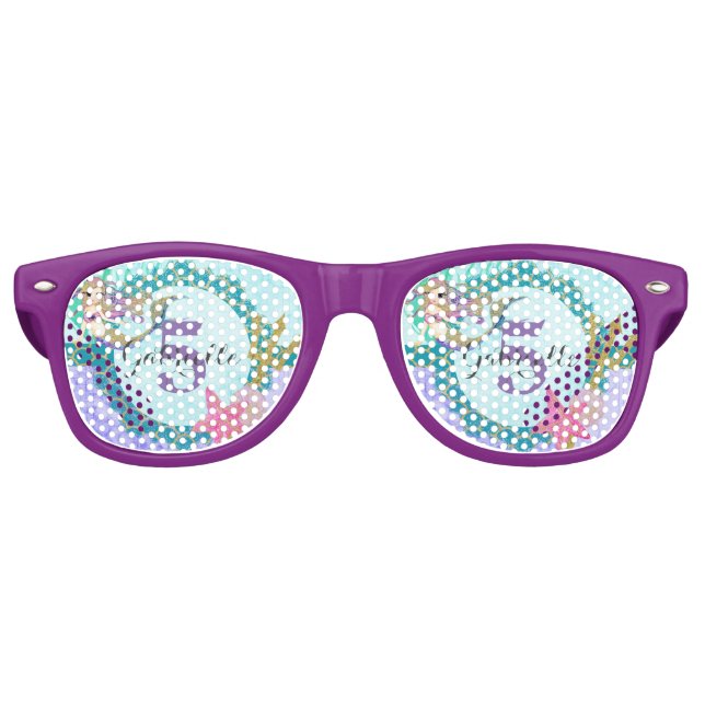 Niedliches Monogramm Mermaid Aquamarin und Lila Sonnenbrille (Vorderseite)