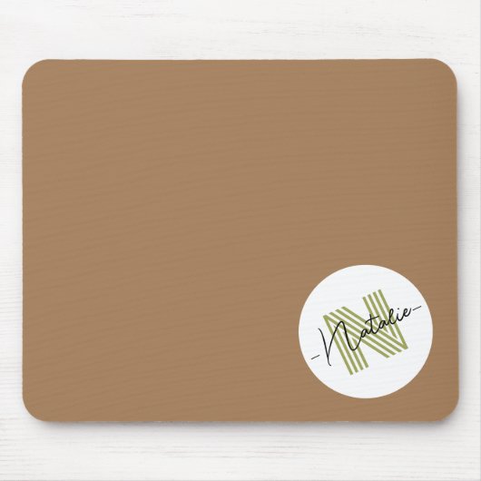 Niedliches Monogramm mit Skript Brown White Mousepad (Vorne)