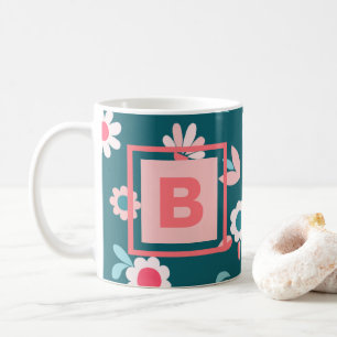 Niedliches Monogramm Modernes Rosa und Aquamarines Kaffeetasse
