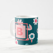 Niedliches Monogramm Modernes Rosa und Aquamarines Kaffeetasse (Vorderseite Links)