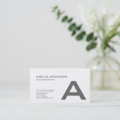 Niedliches Monogramm Modernes Schwarz-weißes Minim Visitenkarte (Stehend Vorderseite)