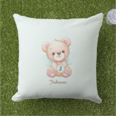 Niedliches Monogramm Name Bear Baby Außengebläse Kissen (Gras)