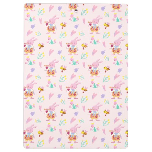 Niedliches Monogramm Pink Rabbit & Bee Garden Must Klemmbrett (Rückseite)