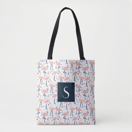 Niedliches Monogramm rosa Flamingo-Muster Tasche (Vorderseite)