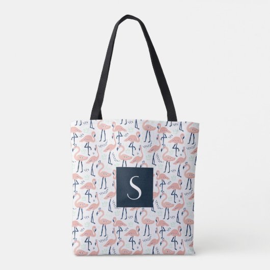 Niedliches Monogramm rosa Flamingo-Muster Tasche (Rückseite)