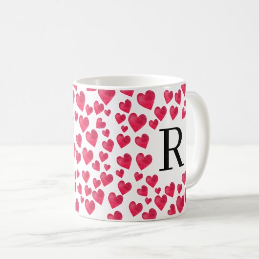 Niedliches Monogramm Rotes Herz Kaffeetasse (VorderseiteRechts)