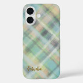 Niedliches Monogramm-Skript kariert aquamarin-gelb Case-Mate iPhone Hülle (Rückseite)