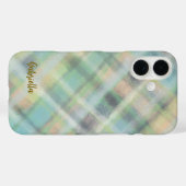 Niedliches Monogramm-Skript kariert aquamarin-gelb Case-Mate iPhone Hülle (Rückseite (Horizontal))