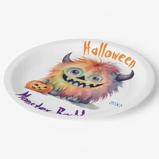 Niedliches Monster-Bash-Halloween-Party Pappteller (Schrägansicht)