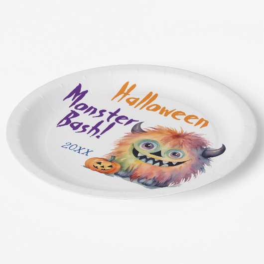 Niedliches Monster-Bash-Halloween-Party Pappteller (Schrägansicht)