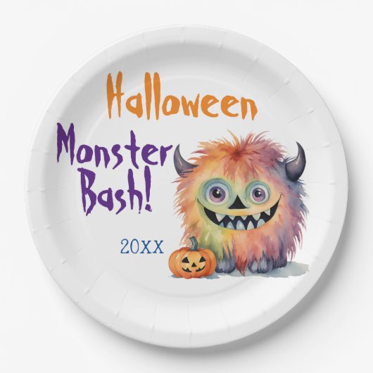 Niedliches Monster-Bash-Halloween-Party Pappteller (Vorderseite)