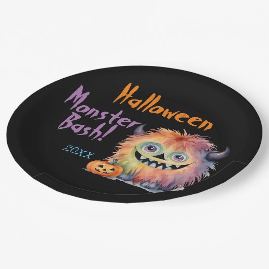 Niedliches Monster-Bash-Halloween-Party Pappteller (Schrägansicht)
