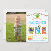 Niedliches Monster Boy 1. Geburtstag Foto Einladung (Vorderseite)