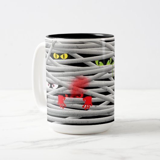 Niedliches Monster Eyes Mummy Halloween Zweifarbige Tasse (Vorderseite Links)