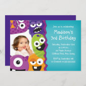 Niedliches Monster Foto Geburtstagsparty Einladung (Vorne/Hinten)
