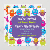 Niedliches Monster Geburtstagsparty Einladung Vorl (Vorne/Hinten)