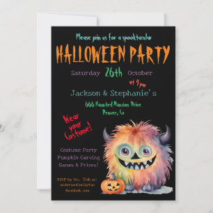 Niedliches Monster Halloween-KostümParty Einladung