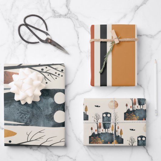 Niedliches Monster-Herbstfarben-Whimsisches Hallow Geschenkpapier Set (Vorderseite)