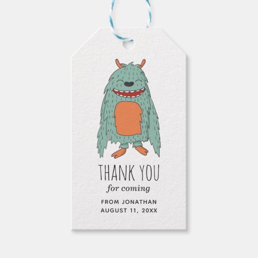 Niedliches Monster. Kinder Party. Geburtstag danke Geschenkanhänger (Vorderseite)