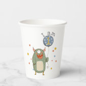 Niedliches Monster mit Ballon zum Geburtstag Pappbecher (Vorderseite)