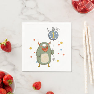 Niedliches Monster mit Ballon zum Geburtstag Serviette