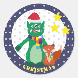 Niedliches Monster, Retro-Fuchs Frohes Neues Jahr Runder Aufkleber