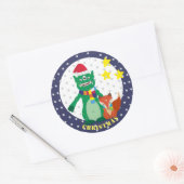 Niedliches Monster, Retro-Fuchs Frohes Neues Jahr Runder Aufkleber (Umschlag)