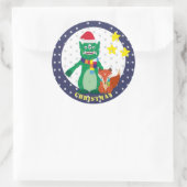 Niedliches Monster, Retro-Fuchs Frohes Neues Jahr Runder Aufkleber (Tasche)