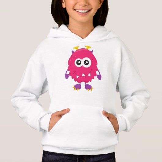 Niedliches Monster, rosa Monster, Hörner, lustiges Hoodie (Vorderseite)