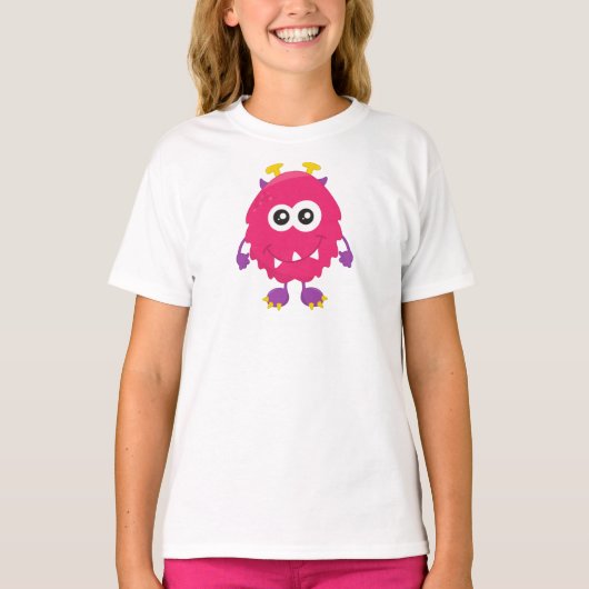 Niedliches Monster, rosa Monster, Hörner, lustiges T-Shirt (Vorderseite)