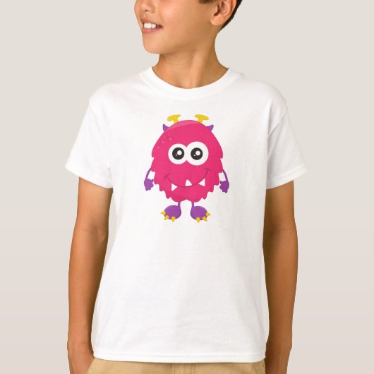 Niedliches Monster, rosa Monster, Hörner, lustiges T-Shirt (Vorderseite)