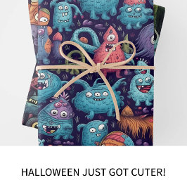 Niedliches Monster, Spaß und farbiges Halloween Geschenkpapier Set