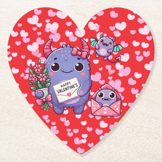 Niedliches Monster Valentinstag Untersetzer (Vorderseite)