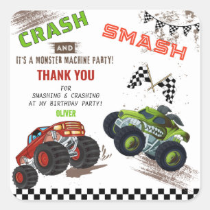 Niedliches Monster Vielen Dank Auto Truck Kinderge Quadratischer Aufkleber