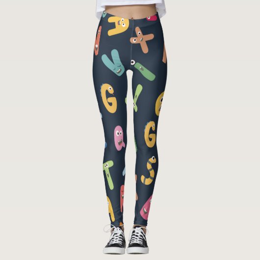 Niedliches Monsteralphabet Leggings (Vorderseite)